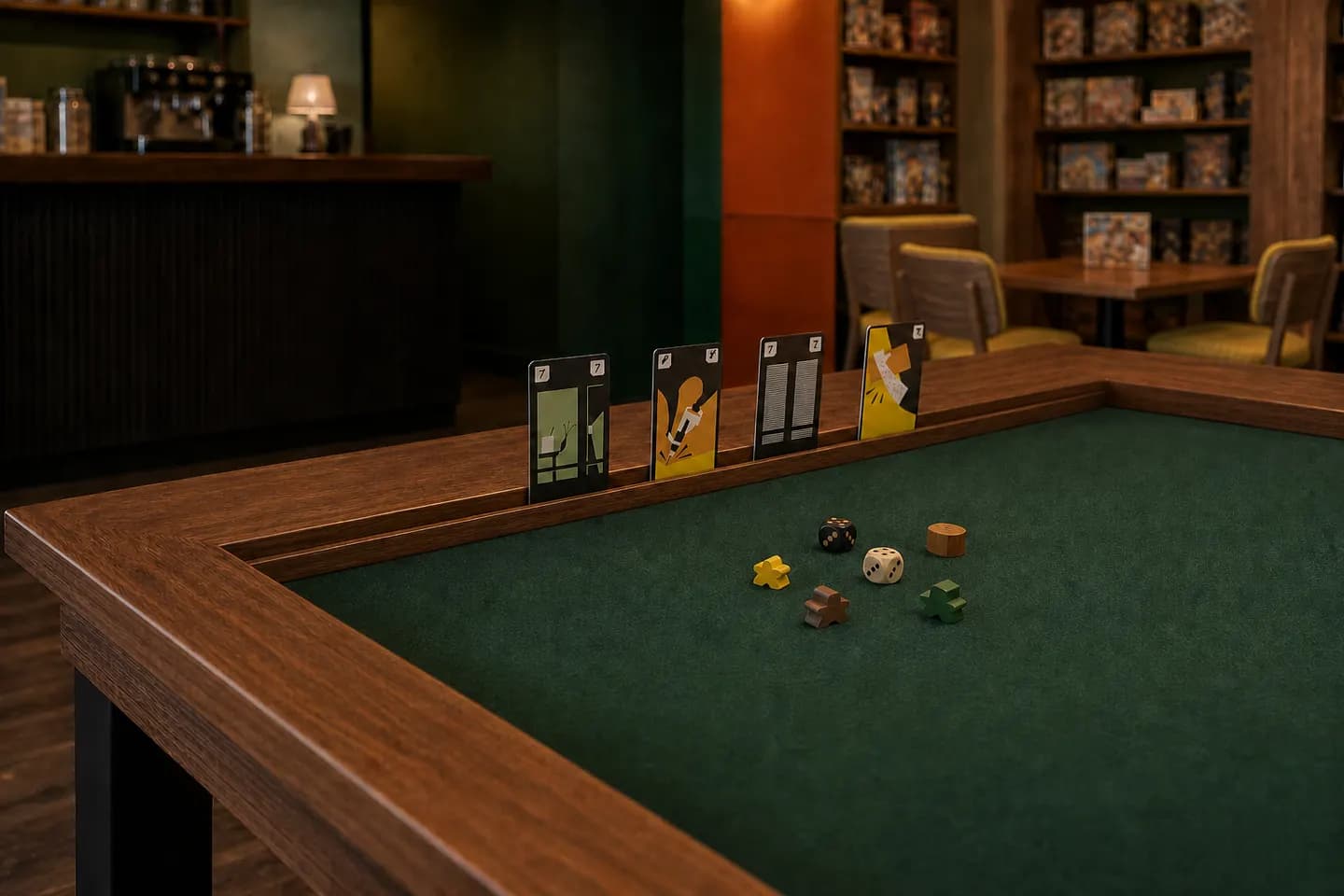 Cards held upright in the slot along the inner table rail